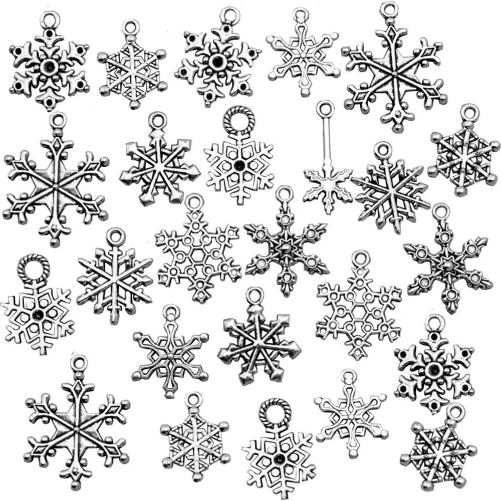 Snowflake Charm-100g About 80-90pcs Antique Silver Christmas Snowflake Charms Pe